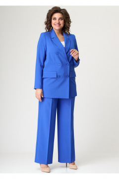 Деловой комплект молодёжных жакета и классических брюк БелЭльСтиль 848-3_13_22+601-3_08_22 голубой - фото 4