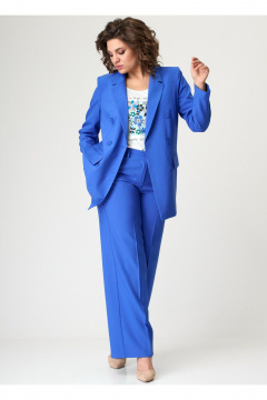 Деловой комплект молодёжных жакета и классических брюк БелЭльСтиль 848-3_13_22+601-3_08_22 голубой - фото 3
