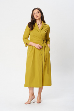А-образное платье с поясом и карманами из хлопкового текстиля Verita 2348 горчица - фото 4