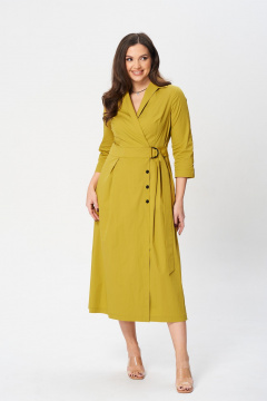 А-образное платье с поясом и карманами из хлопкового текстиля Verita 2348 горчица - фото 2
