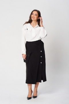 Комфортный комплект блузы и длинной юбки из текстиля Verita 2350 черный+белый - фото 1