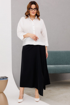 Модный комплект: блуза и брюки-юбка с декоративными элементами Anastasia 1200 молочный/черный - фото 3