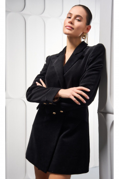 Демисезонное платье-пиджак из бархата с подплечниками DEVITA 1022 черный - фото 5