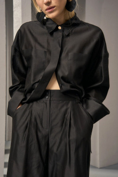 Брюки-палаццо из шелка и хлопка с эластичным поясом DEVITA 3011-4 черный - фото 5