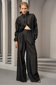 Брюки-палаццо из шелка и хлопка с эластичным поясом DEVITA 3011-4 черный - фото 1