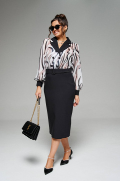 Платье миди с отрезной линией талии и длинным рукавом Beautiful&Free 6281 черный - фото 2