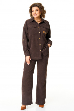 Демисезонный костюм из вельвета с блузой и брюками VI ORO VR-1142-3 шоколад - фото 1
