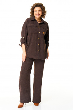 Демисезонный костюм из вельвета с блузой и брюками VI ORO VR-1142-3 шоколад - фото 5