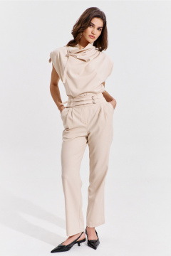 Блуза и брюки бежевый костюм с вытачками и складками RINKA 1353 - фото 1