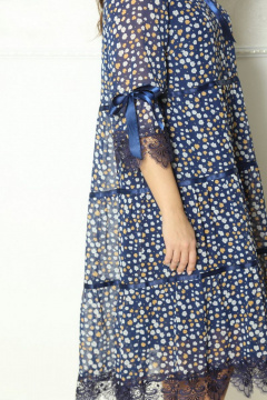 Платье из шифона с рукавом 3/4 и кружевной отделкой, синее Solomeya Lux 774 - фото 3