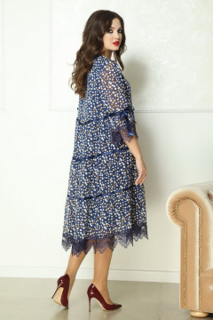 Платье из шифона с рукавом 3/4 и кружевной отделкой, синее Solomeya Lux 774 - фото 2