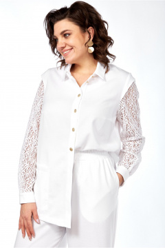 Летний комплект из кружевного жакета и льняных брюк LaKona 11586 белый - фото 4