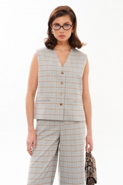 Жилет в клетку полуприлегающий демисезонный из текстиля Панда 198637w серый - фото 2