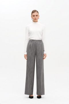 Широкие брюки-палаццо из вискозы с ремнем и стрелками Nelva 31172 серый жаккард - фото 1