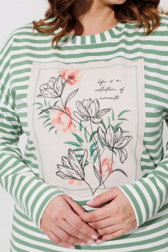 Зеленый джемпер с флористической печатью и светлой полоской BRELA 2326.6 зеленый-молоко - фото 5