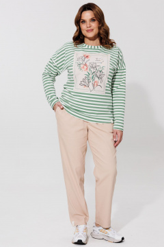 Зеленый джемпер с флористической печатью и светлой полоской BRELA 2326.6 зеленый-молоко - фото 4