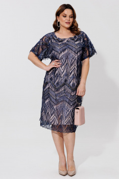 Платье полуприлегающего силуэта до колен с кружевом BRELA 2391 синий - фото 3