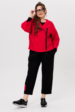 Костюм Брюки и Жакет с капюшоном из шерсти и трикотажа Michel chic 1357/1 красный,черный - фото 4