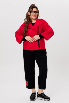 Костюм Брюки и Жакет с капюшоном из шерсти и трикотажа Michel chic 1357/1 красный,черный - фото 2