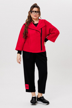 Костюм Брюки и Жакет с капюшоном из шерсти и трикотажа Michel chic 1357/1 красный,черный - фото 1