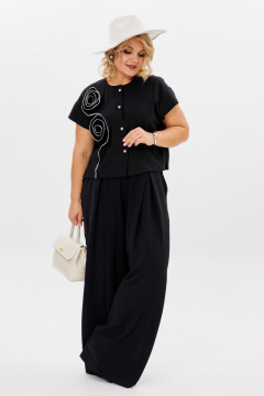 Демисезонный комплект блузка и широкие брюки из вискозы и льна LM К5020 черный - фото 4