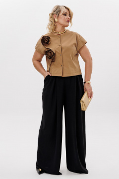 Комплект блуза с цветочным декором и брючный костюм LM К5020 черный_песок - фото 5