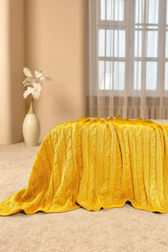 Объемный вязанный плед в косу от Romgil Romgil РВ0068-ШЕ6 солнечно-желтый - фото 1