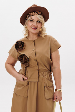 Комплект блузки с короткими рукавами и юбки трапеции из хлопка LM К5021 песочный - фото 5