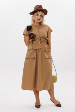 Комплект блузки с короткими рукавами и юбки трапеции из хлопка LM К5021 песочный - фото 3