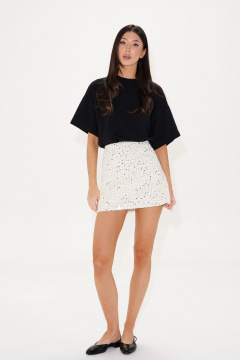 Юбка мини с пайетками и перфорацией, белая, демисезонная ANNETE A1428 - фото 2