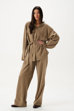 Мягкие прямые брюки с кулиской, хаки, круглый год ANNETE A1434 - фото 3