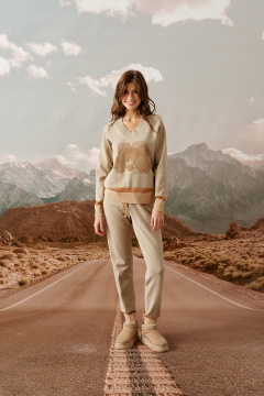 Бежевый свободный джемпер из вязаного трикотажа Barbara Geratti С1212В BG т.песок/золото - фото 4