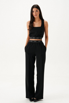 Черный укороченный топ из костюмной ткани для повседневной ношки ANNETE A2077 - фото 4