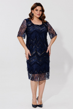 Элегантное двухслойное платье с вышивкой и атласной подкладкой BRELA 2392 синий - фото 1