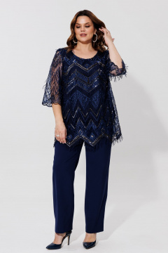 Блузка и брюки костюм прямого силуэта из текстиля BRELA 2394 синий - фото 1