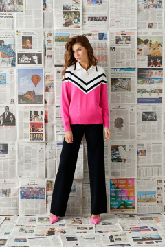 Джемпер свободного кроя с отложным воротником Barbara Geratti С4250BG фуксия/белый - фото 2