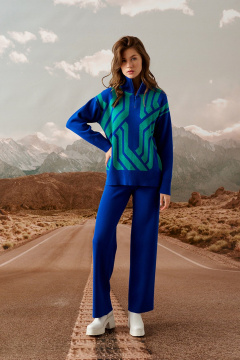 Джемпер прямого силуэта с застёжкой-молнией и круглой горловиной Barbara Geratti С4575BG синий/изумруд - фото 3