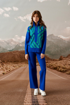 Джемпер прямого силуэта с застёжкой-молнией и круглой горловиной Barbara Geratti С4575BG синий/изумруд - фото 2