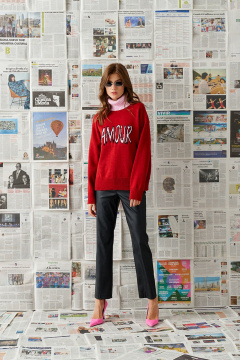 Свитер свободного силуэта из шерсти с круглой стойкой и надписью Barbara Geratti С4589BG красный/розовый - фото 1