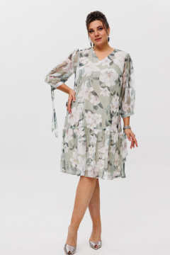Платье шифон с романтичным воланом и V-образным вырезом Anelli 1457 нежная_весна - фото 2
