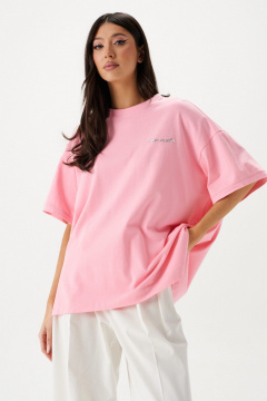 Футболка розового цвета из хлопка с декоративной печатью ANNETE A2085/1 - фото 3