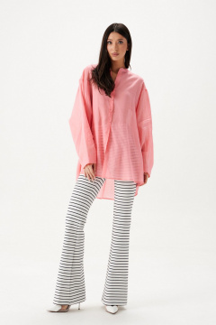 Рубашка свободного кроя из натурального полотна с стойкой ANNETE A2087 - фото 4