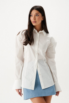 Белая хлопковая рубашка с рельефами и подплечниками ANNETE A2089 - фото 1
