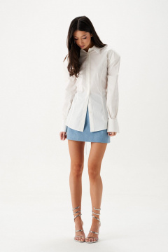 Белая хлопковая рубашка с рельефами и подплечниками ANNETE A2089 - фото 5