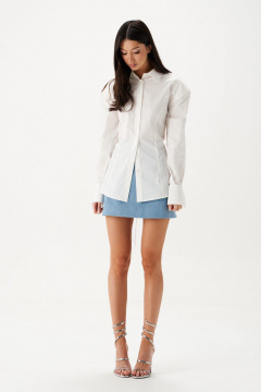 Белая хлопковая рубашка с рельефами и подплечниками ANNETE A2089 - фото 4