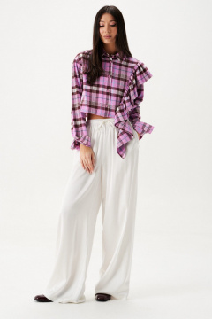 Мультиколорная укороченная рубашка с воланом и клетчатым принтом ANNETE A2090 - фото 2