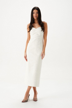 Белое миди-платье из эко-кожи с вышивкой ANNETE A3645 - фото 1