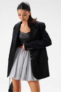 Жакет из эко-замши черный с классическим фасоном и пуговицами ANNETE A5326/4 - фото 3