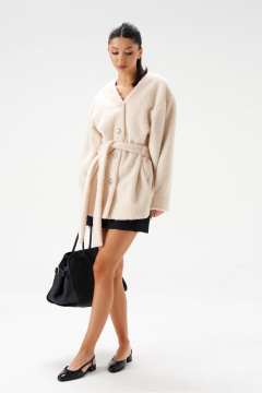 Молочный кардиган из фактурной ткани с объемным рукавом ANNETE A5350 - фото 5