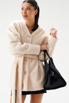 Молочный кардиган из фактурной ткани с объемным рукавом ANNETE A5350 - фото 3